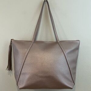 Rose Gold Pebbled Faux Leather Tote Bag